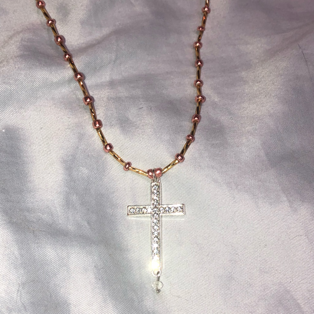 Crystal Cross Necklace Gold Rose Gorgeous Long New